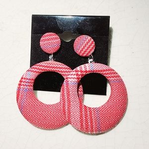 Round circle red plaid with hints of blue Bohemian earrings Clueless vibes